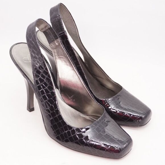 Jessica Simpson Black Croc Leather Slingbacks, 8.5 - Picture 9 of 13